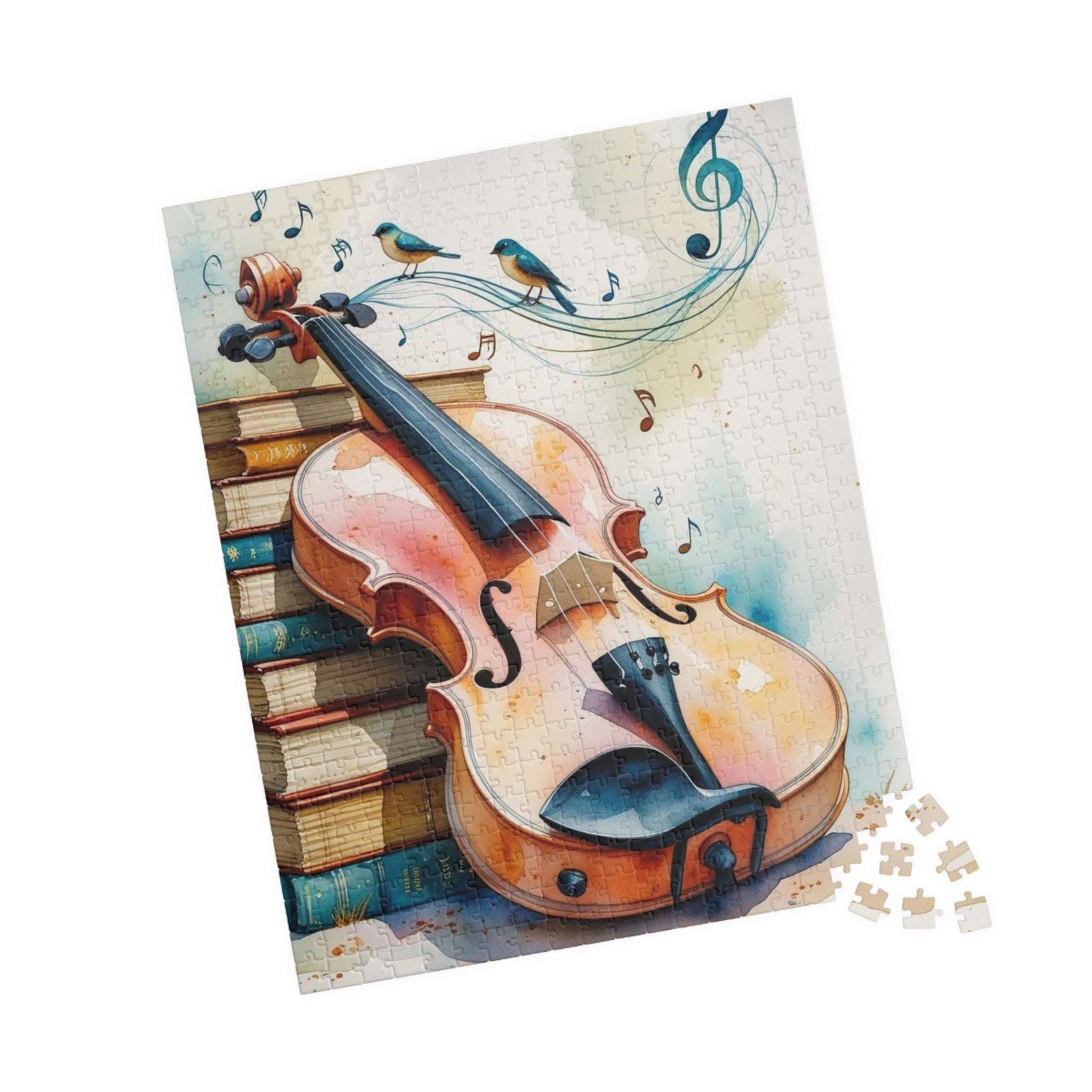 Violin and Books Jigsaw Puzzle, Unique Birthday or Holiday Gift for Music Lover, Bookworm & Musician, Indoor Activity, Family Game Night