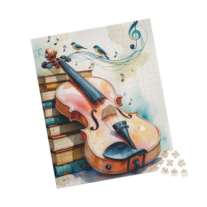 Violin and Books Jigsaw Puzzle, Unique Birthday or Holiday Gift for Music Lover, Bookworm & Musician, Indoor Activity, Family Game Night