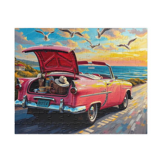 Seaside Summer Getaway Jigsaw Puzzle - Vintage Car, 110-1014 Piece Beach Theme Solo or Family Activity, Ideal Holiday Gift for Car Lover 110 pcs (Horizontal) Puzzle The Puzzle Chest