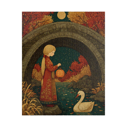 Autumn Pond Fairy-Tale Puzzle - Fall Landscape Girl and Ducklings Jigsaw Game for Family or Solo Fun, Puzzle Lover Gift, Brain Teaser Puzzle The Puzzle Chest