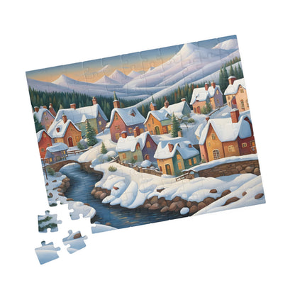 Jigsaw Puzzle, Scandinavian Winter Village, Lake & Mountain View, 110, 252, 520, 1014-Piece. Winter Wonderland Puzzle, Christmas Gift, The Puzzle Chest