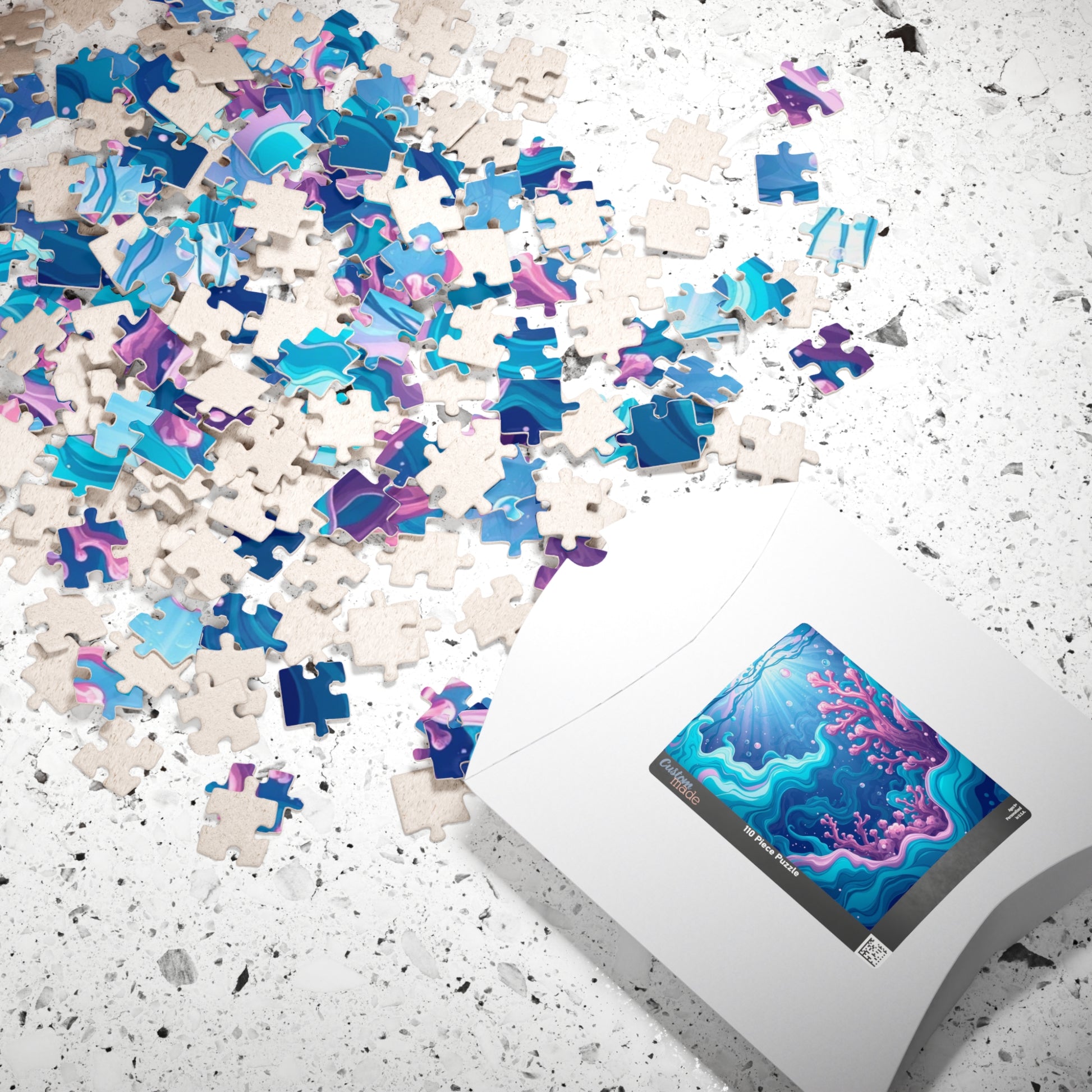 Abstract Underwater Scene Puzzle - Teal Aqua Pink Waves Coral Bubbles Light Beams Jigsaw Game Puzzle The Puzzle Chest