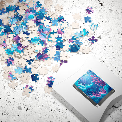 Abstract Underwater Scene Puzzle - Teal Aqua Pink Waves Coral Bubbles Light Beams Jigsaw Game Puzzle The Puzzle Chest