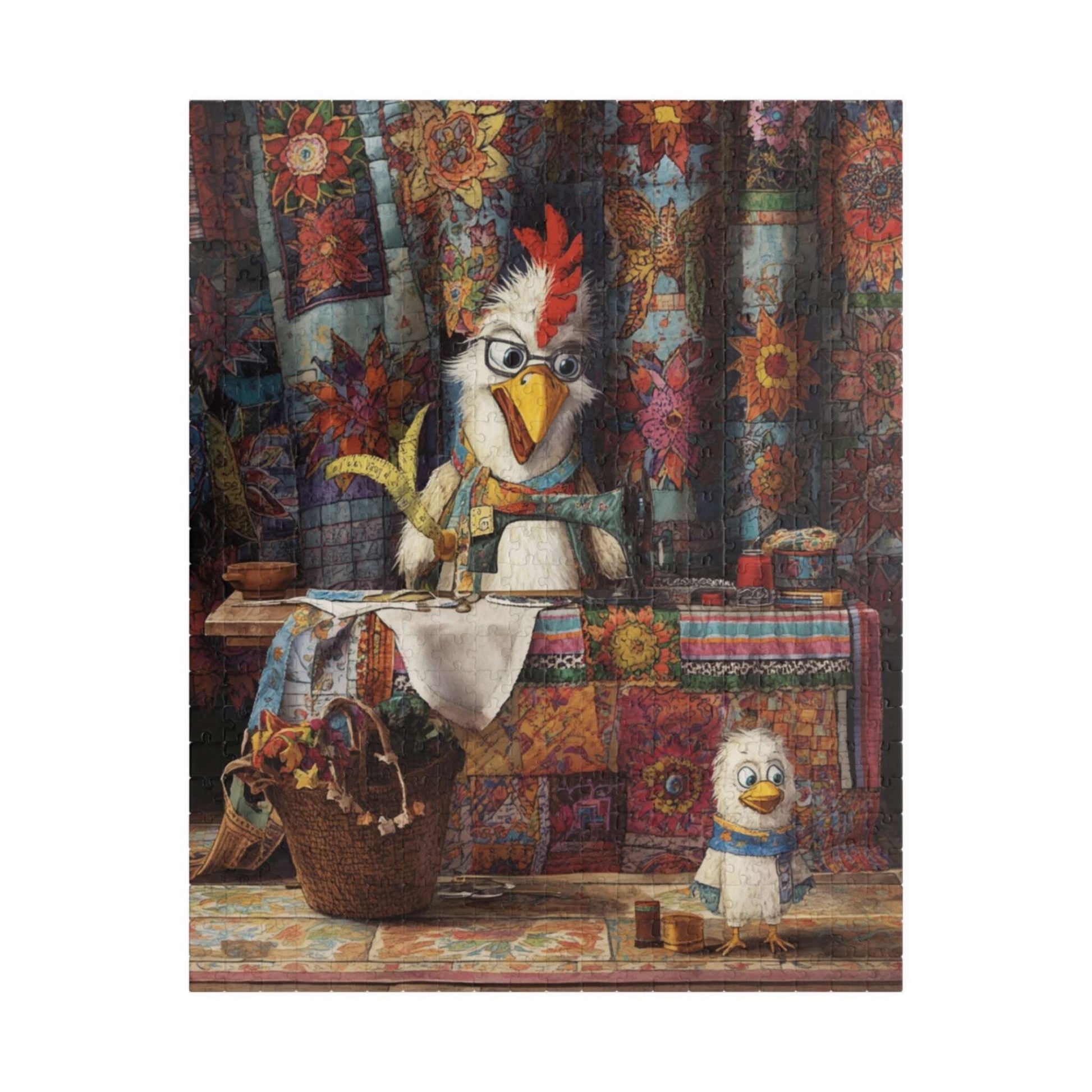 Chicken Tailor Jigsaw Puzzle, Farm Animal Sewing Theme Bird Game for Family Fun, Home Activity, Gift for Adult Puzzle Lovers, Brain Teaser 520 pcs (Vertical) Puzzle The Puzzle Chest
