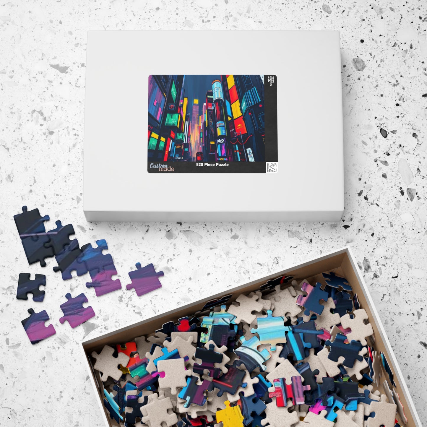 Neon City Abstract Puzzle, Urban Skyline Jigsaw Mindful Game for Adults Puzzle The Puzzle Chest