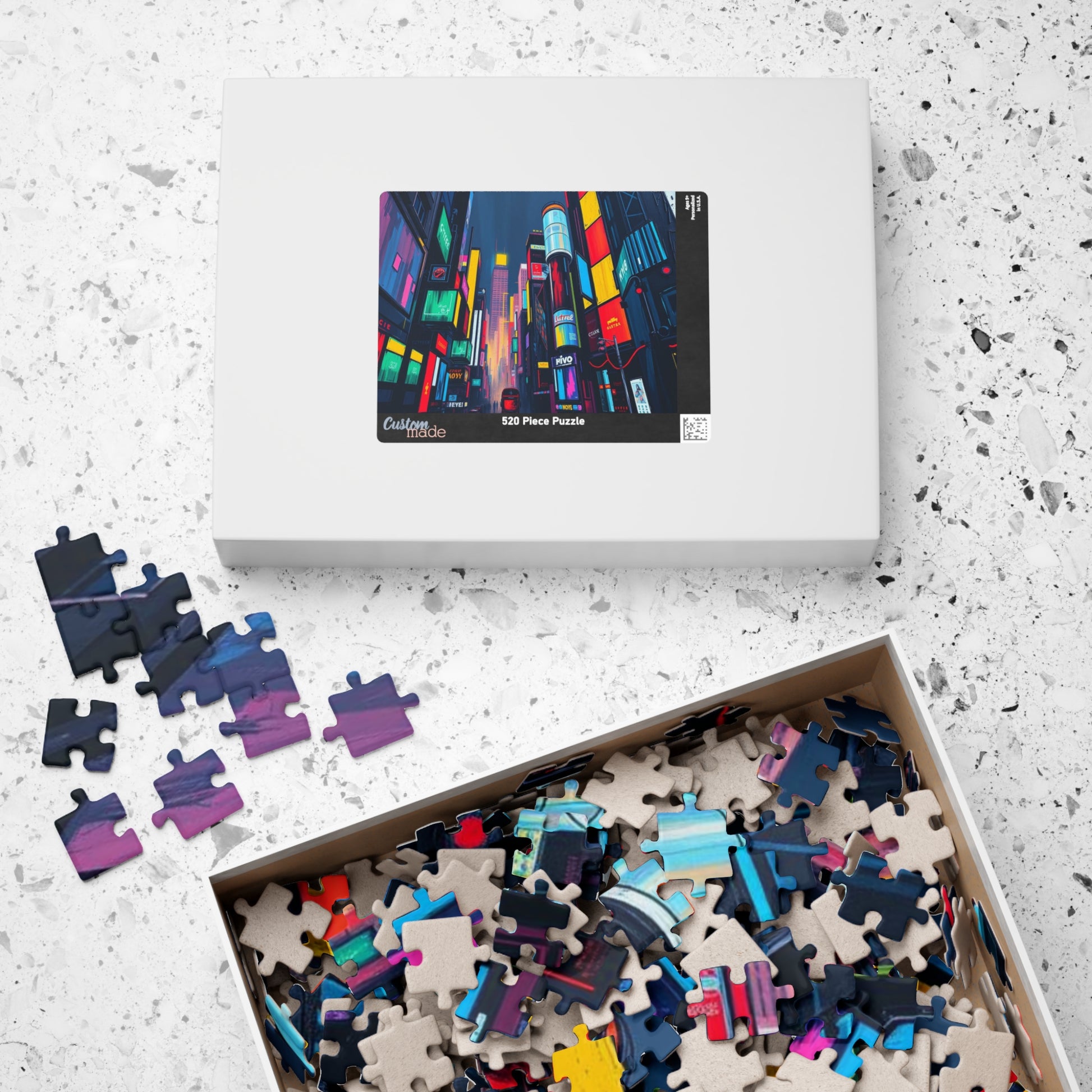 Neon City Abstract Puzzle, Urban Skyline Jigsaw Mindful Game for Adults Puzzle The Puzzle Chest