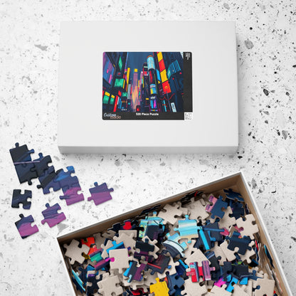 Neon City Abstract Puzzle, Urban Skyline Jigsaw Mindful Game for Adults Puzzle The Puzzle Chest