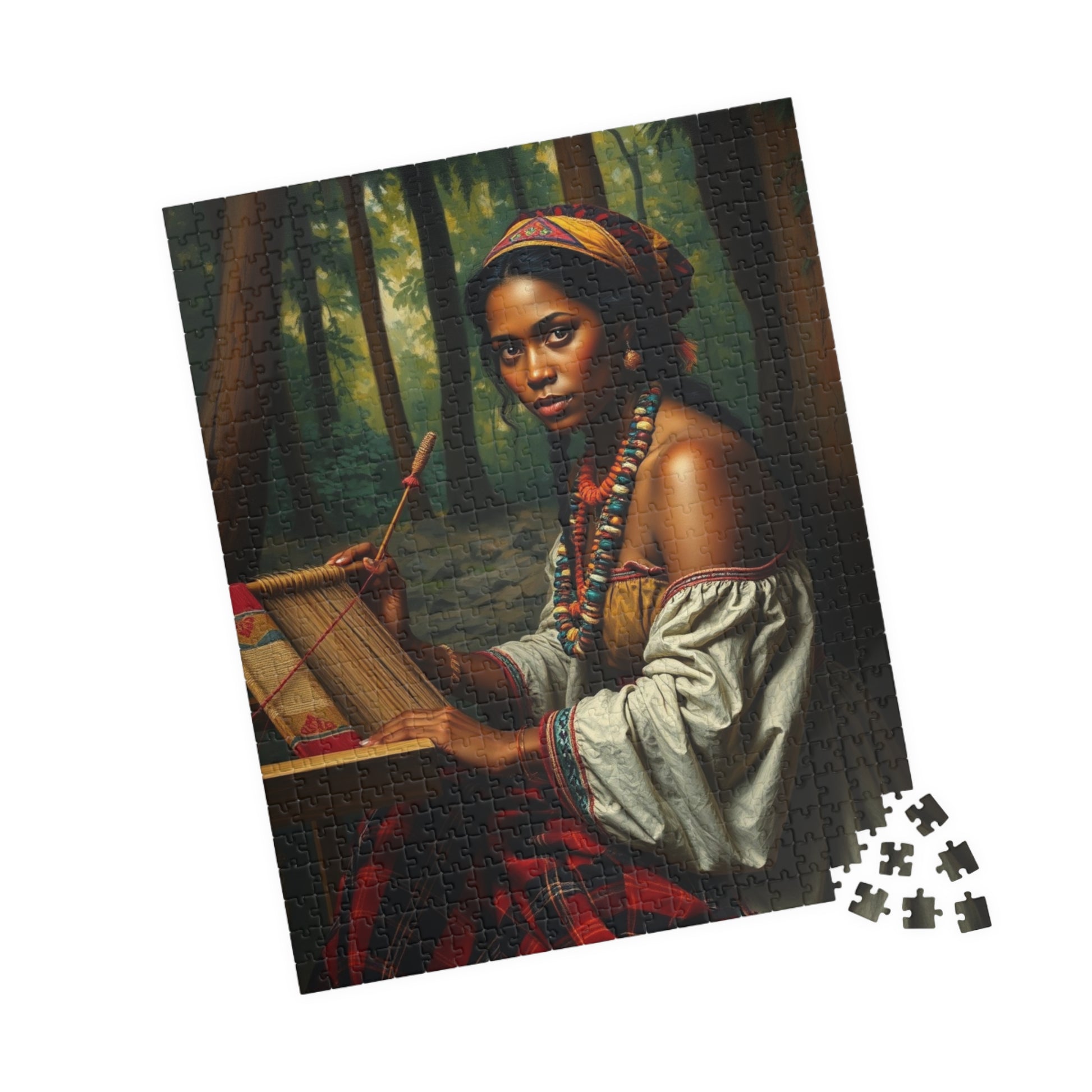 Puzzle of Indigenous Woman Weaving on a Loom in Nature, Cultural Ethnic Art Forest Scene, Family Friendly Jigsaw Game, Puzzle Lover Gift Puzzle The Puzzle Chest