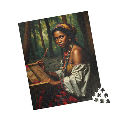 Puzzle of Indigenous Woman Weaving on a Loom in Nature, Cultural Ethnic Art Forest Scene, Family Friendly Jigsaw Game, Puzzle Lover Gift Puzzle The Puzzle Chest