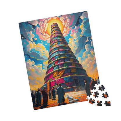 Colorful Tower of Babel Puzzle, Faith Based Jigsaw Game, Mindfulness Activity, Gift for Religious Adult, Challenging Family Fun Brain Teaser