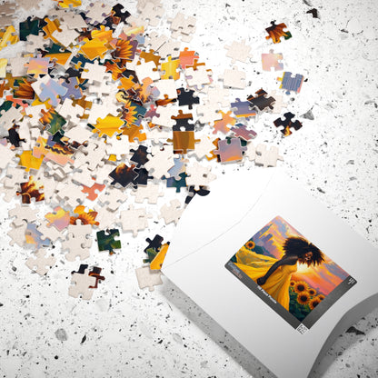 Sunflower Dreamer Puzzle, Black Woman Art Jigsaw Game for Family Fun, Home Entertainment, Gift for Puzzle Lover, Brain Teaser Puzzle The Puzzle Chest