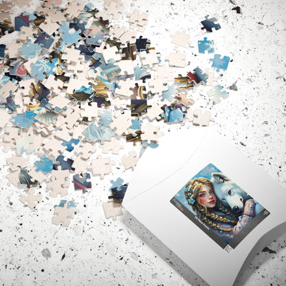 Woman and White Wolf Puzzle Artwork, Winter Theme Animal Lover Gift for Friends Birthday Holiday, Relaxing Activity for Family or Solo Fun, Puzzle The Puzzle Chest