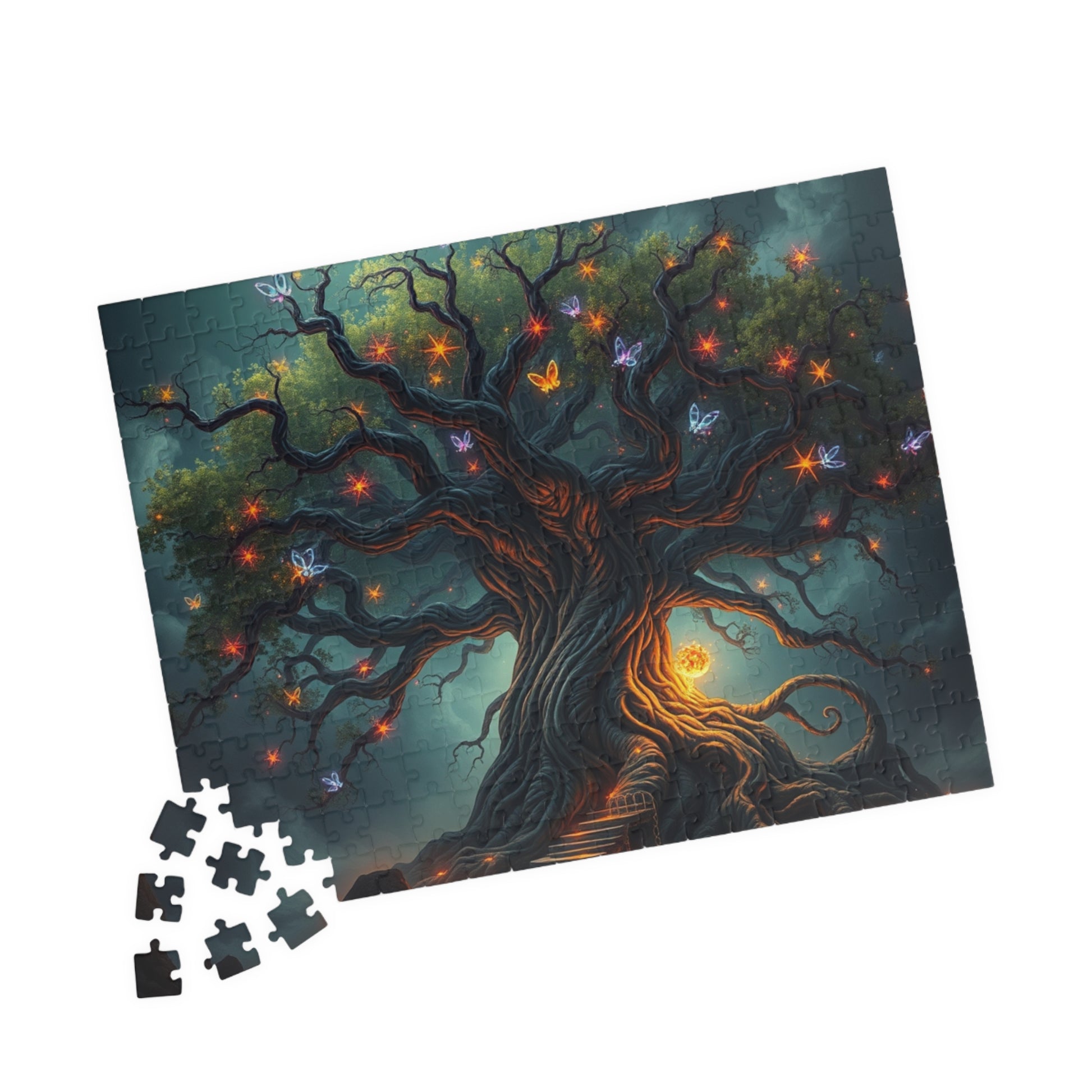 Gothic Jigsaw Puzzle, Ancient Tree with Neon Vines, Fantasy Dark Art Puzzle for Adult, Gift for Puzzle Lover Art Enthusiast Present, Unique Puzzle The Puzzle Chest