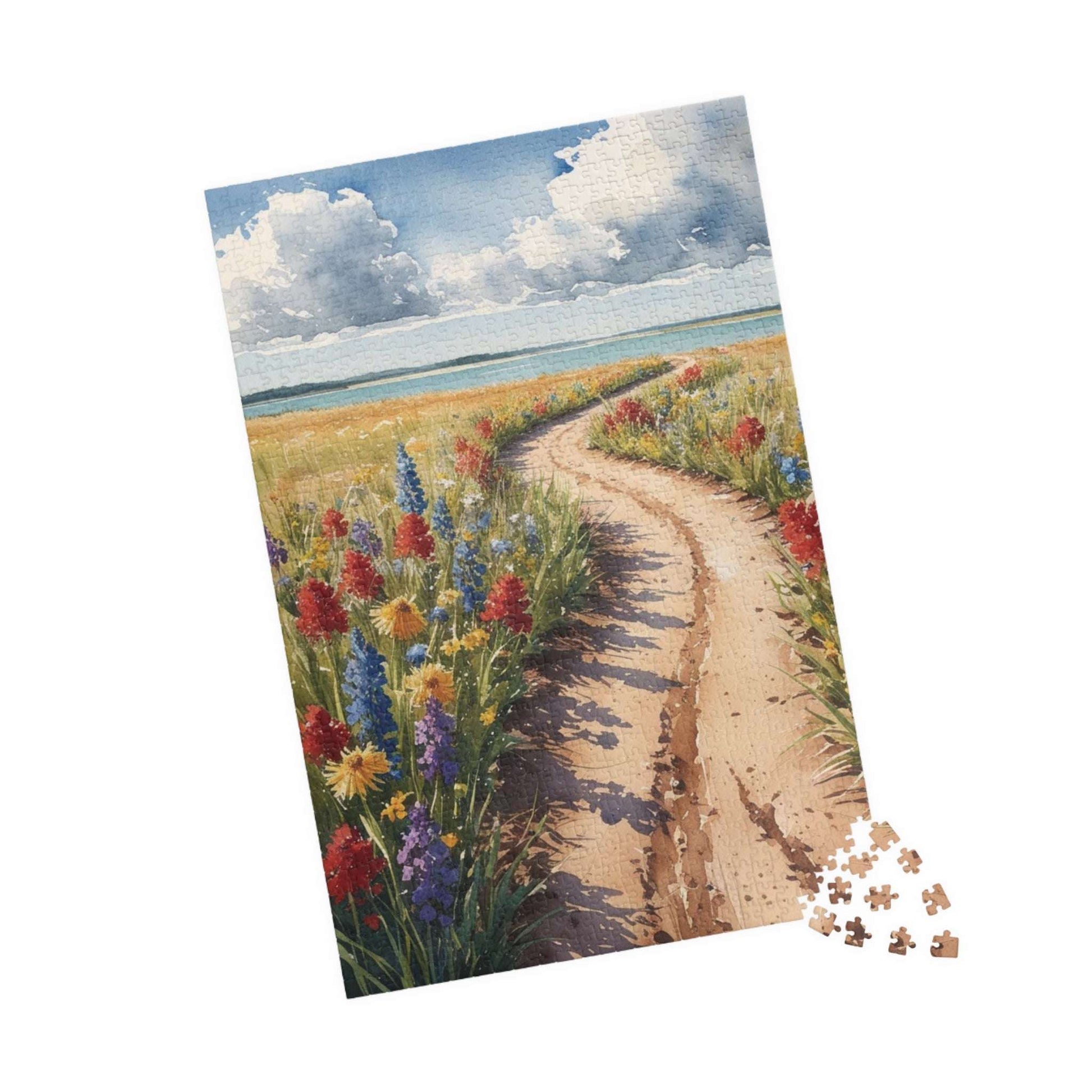 Serene Landscape Puzzle, Winding Dirt Path with Wildflowers and Clear Water, Nature-Inspired Jigsaw Game for Puzzle Enthusiast, Mindful Puzzle The Puzzle Chest