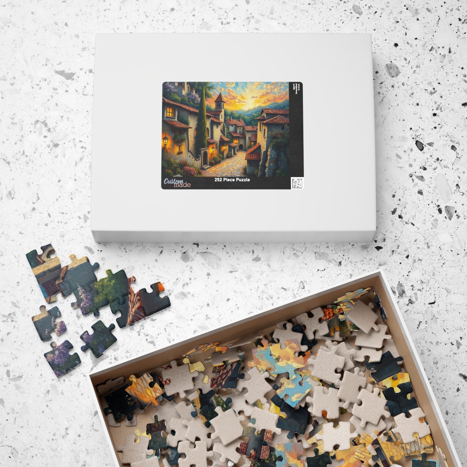 Charming Old-World Village Puzzle, Quaint European Medieval Town Jigsaw Game Mosaic Design, Family Game Night Bonding Activity, Mindful Gift The Puzzle Chest