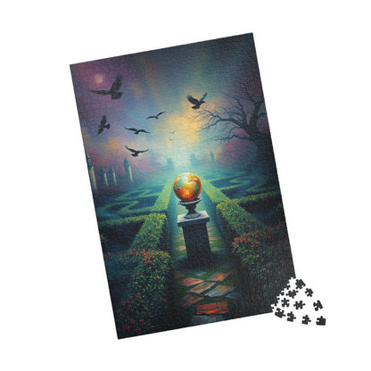 Gothic Garden Maze Puzzle, Mystical Scene with Glowing Orbs Crows and Fog, Magical Dark Art Jigsaw Game, Gift for Gothic-Themed Enthusiast Puzzle The Puzzle Chest