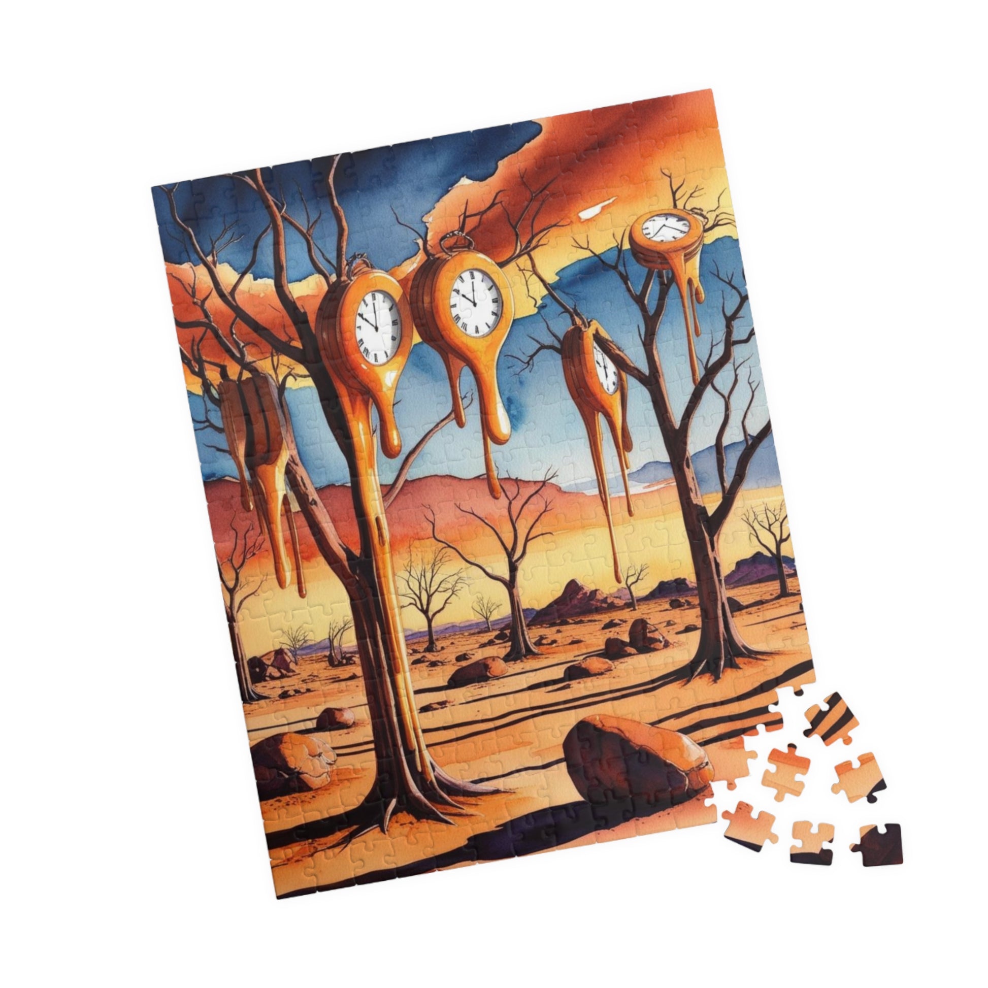 Surreal Desert Landscape Jigsaw Puzzle, Melting Clocks and Barren Trees, Mind-bending Fantasy Art Game, Salvador Dali Inspired, Giftable Puzzle The Puzzle Chest