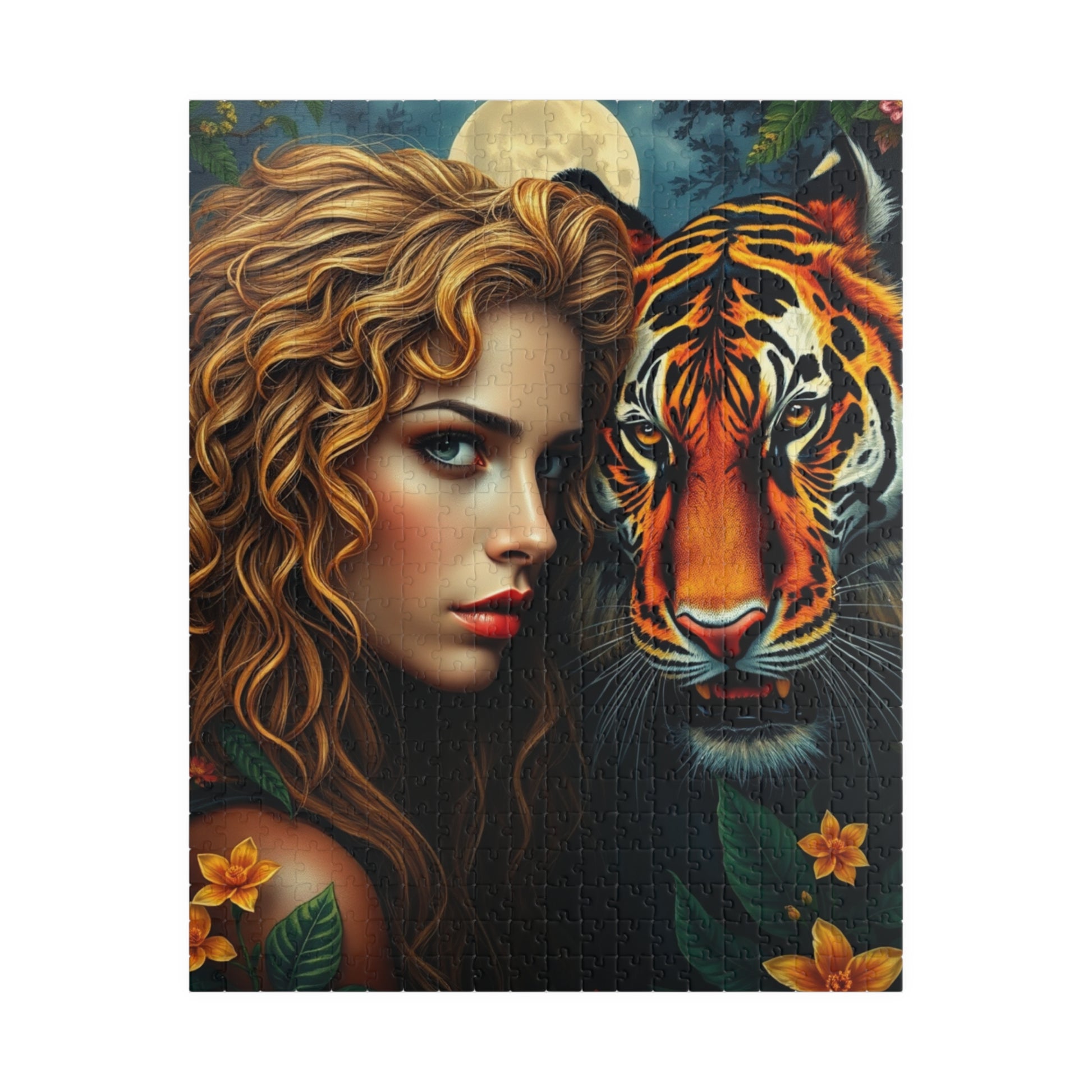 Tiger and Beauty Puzzle, Animal Art Adult Jigsaw Game for Relaxation, Home Entertainment, Creative Gift Idea Nature Lover, Family Game Night 520 pcs (Vertical) Puzzle The Puzzle Chest