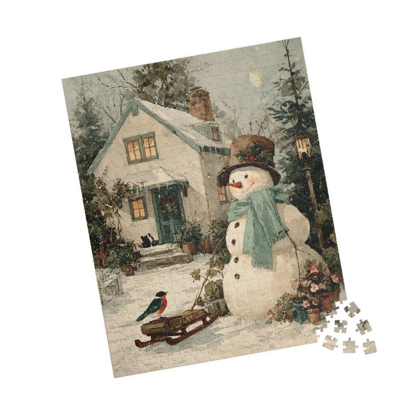 Whispers of Winter Jigsaw Puzzle - Snowman and Bird Wonderland, Best for Holiday Family Activity, Christmas Decor, Seasonal Gift Idea, Brain Teaser 520 pcs (Vertical) Puzzle The Puzzle Chest