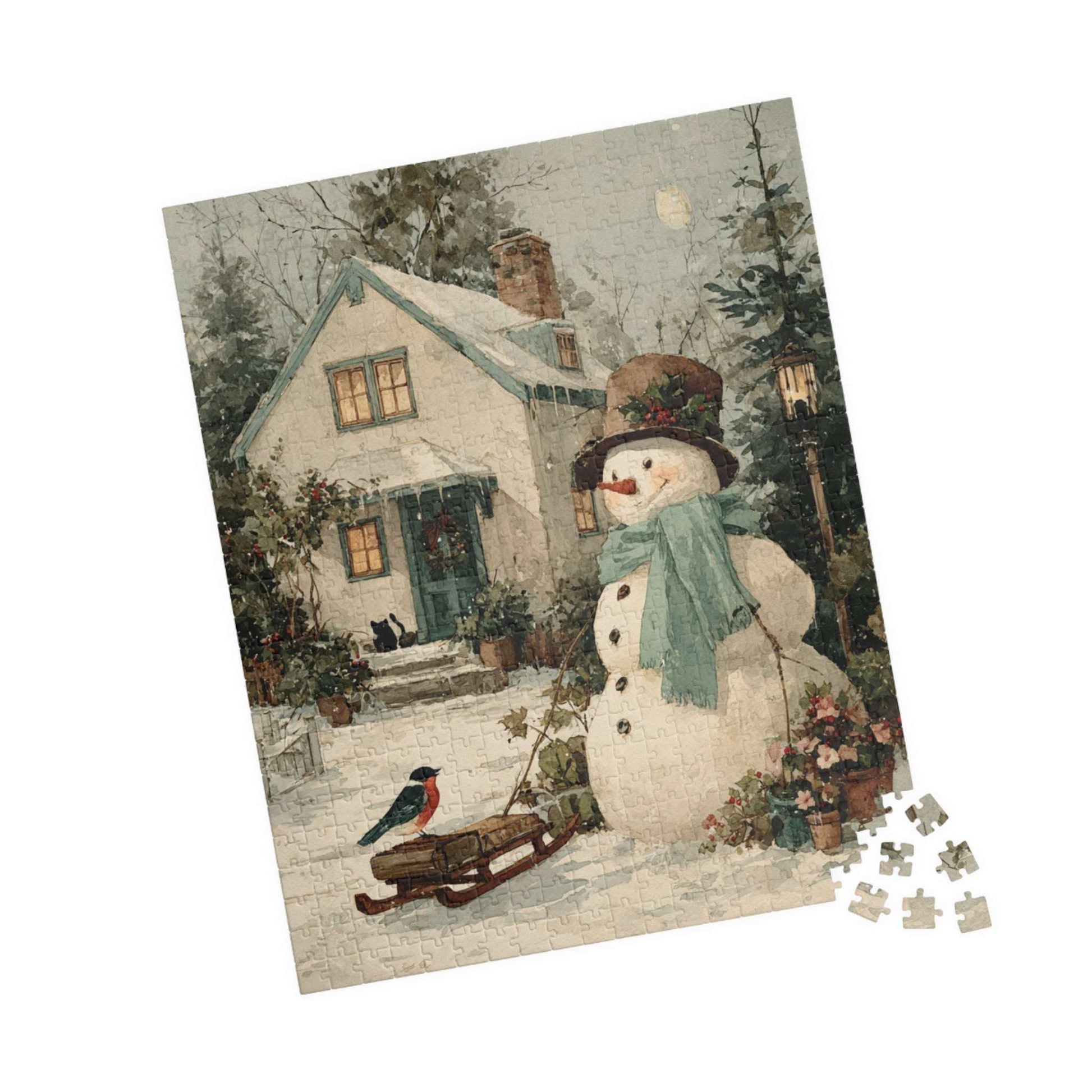 Whispers of Winter Jigsaw Puzzle - Snowman and Bird Wonderland, Best for Holiday Family Activity, Christmas Decor, Seasonal Gift Idea, Brain Teaser 520 pcs (Vertical) Puzzle The Puzzle Chest