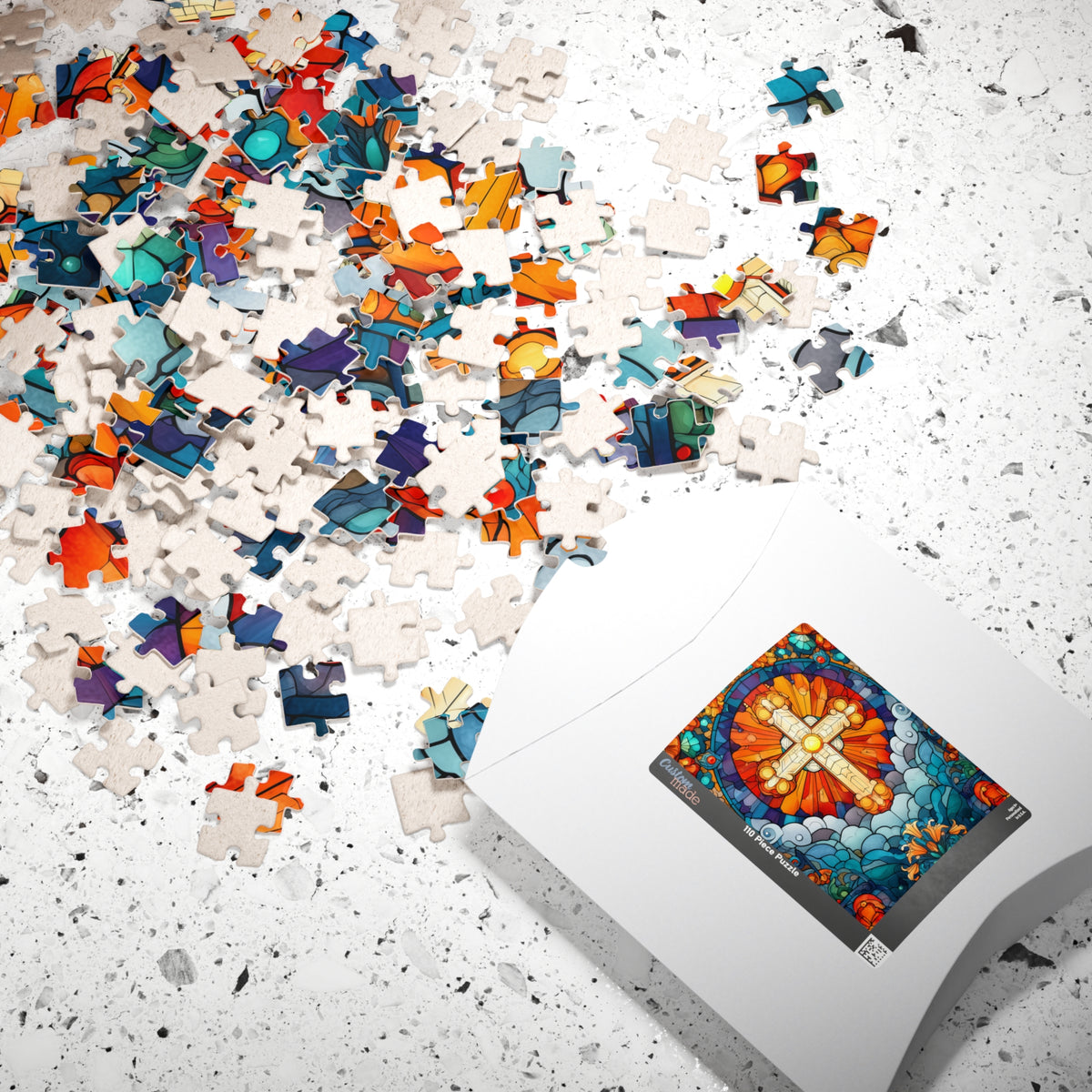 Stained Glass Style Cross Puzzle | Religious Jigsaw Puzzle, 110-1014 Piece Options Puzzle The Puzzle Chest