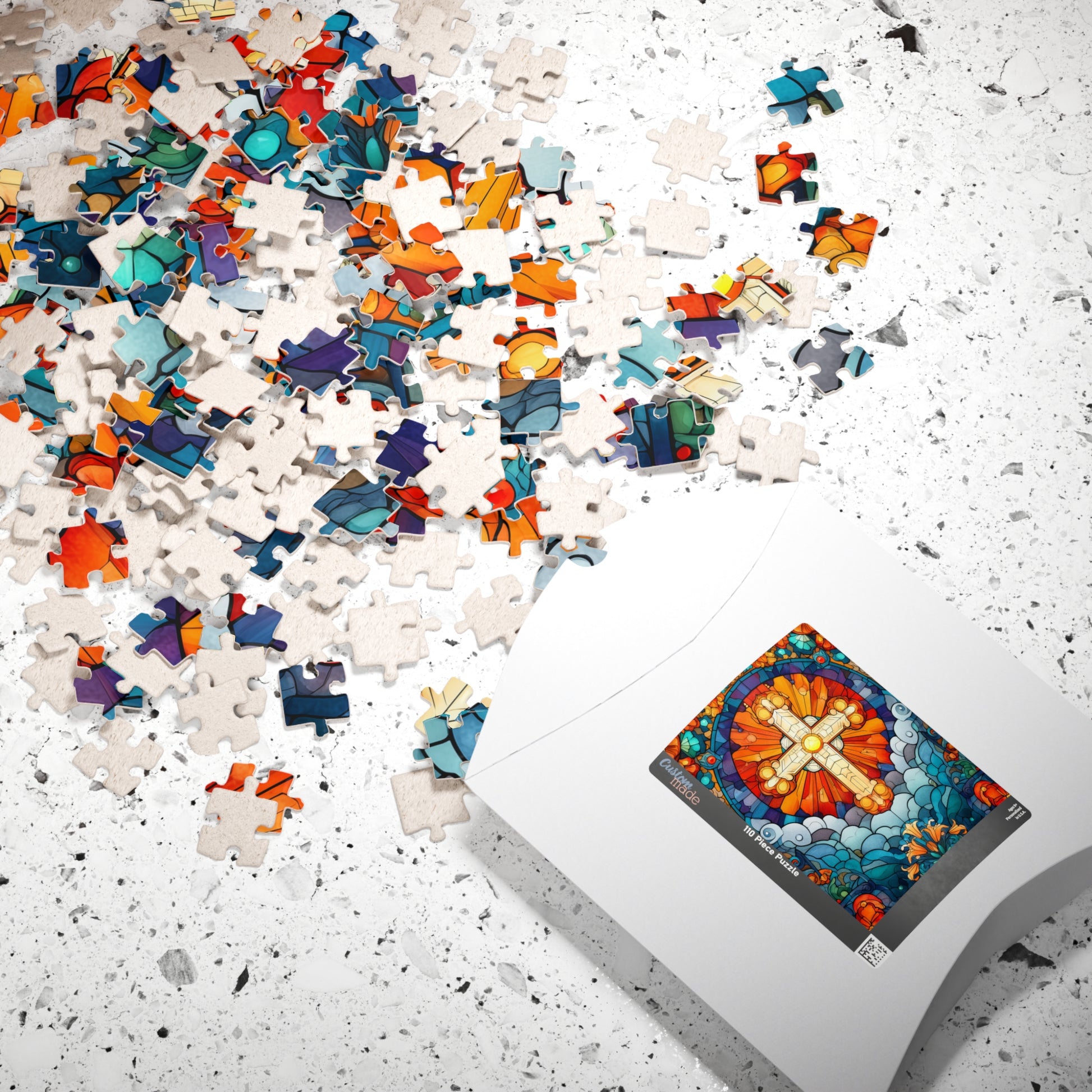 Stained Glass Style Cross Puzzle | Religious Jigsaw Puzzle, 110-1014 Piece Options Puzzle The Puzzle Chest