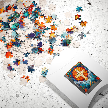 Stained Glass Style Cross Puzzle | Religious Jigsaw Puzzle, 110-1014 Piece Options Puzzle The Puzzle Chest