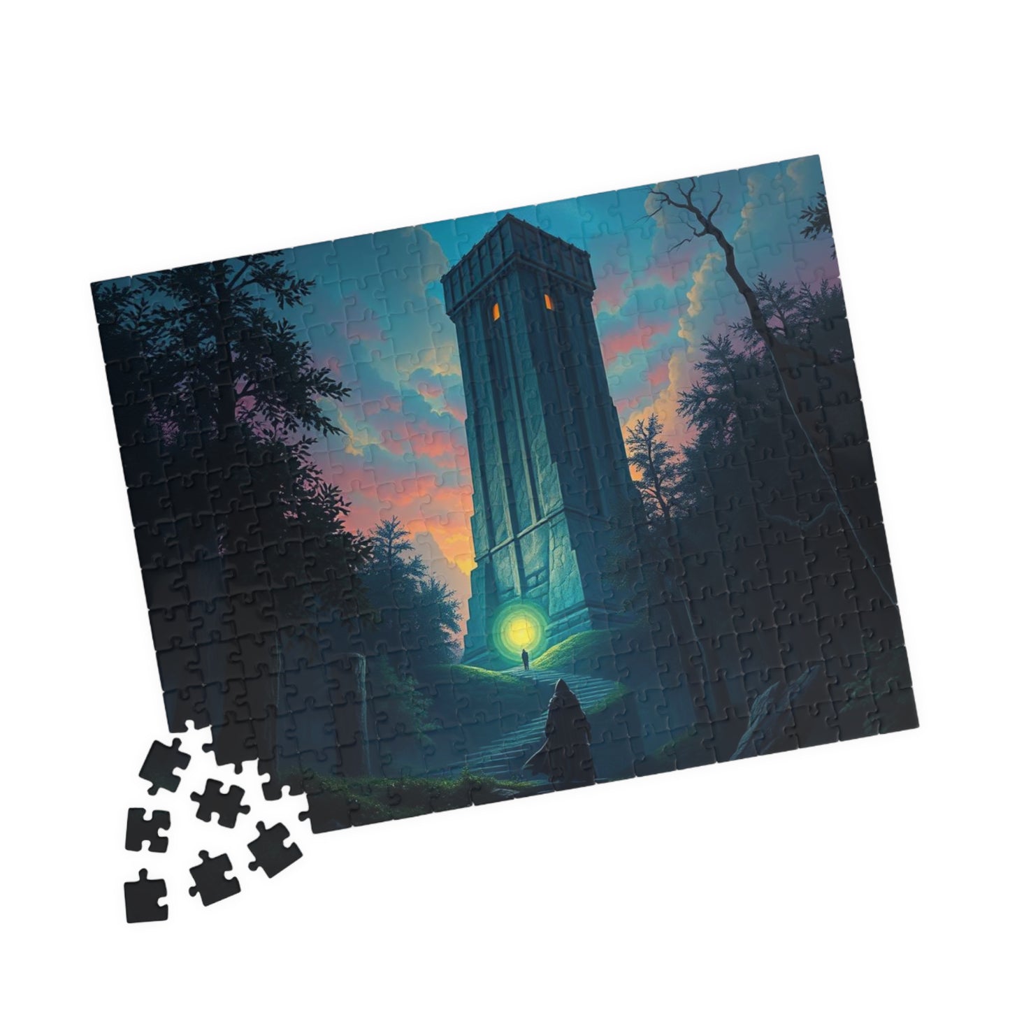 The Seeker Jigsaw Puzzle for Adults - Mystical Tower in Twilight Forest, Gothic Puzzle, Gothic Art Print, Dark Fantasy Gift for Puzzle Lover Puzzle The Puzzle Chest
