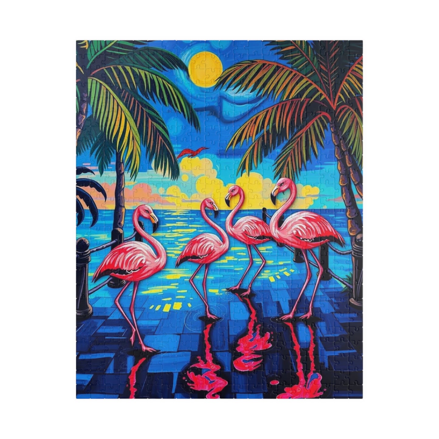 Flamingo Fiesta Jigsaw Puzzle, Tropical Summer Puzzle with Dancing Flamingos, 110-1014 Pieces Beach Scene, Family Game Gift for Puzzle Lover 520 pcs (Vertical) Puzzle The Puzzle Chest