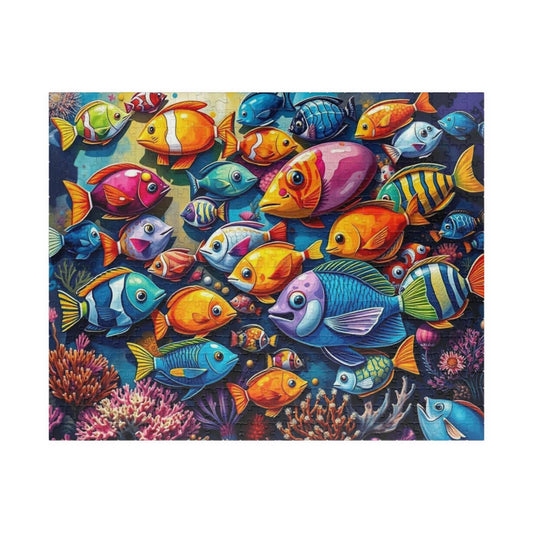 Aquatic Kaleidoscope Jigsaw Puzzle, Ocean Fish Puzzle Collage Gift for Animal Lover, Aquatic Art Sea Life Game Ideal for Fun Indoor Activity 520 pcs (Horizontal) Puzzle The Puzzle Chest