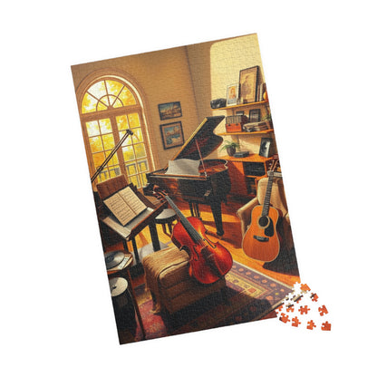 Music Room Puzzle, Grand Piano Violin Guitar and Record Player, Cozy Artistic Studio Musical Retreat Adult Jigsaw Game, Puzzle Lover Gift