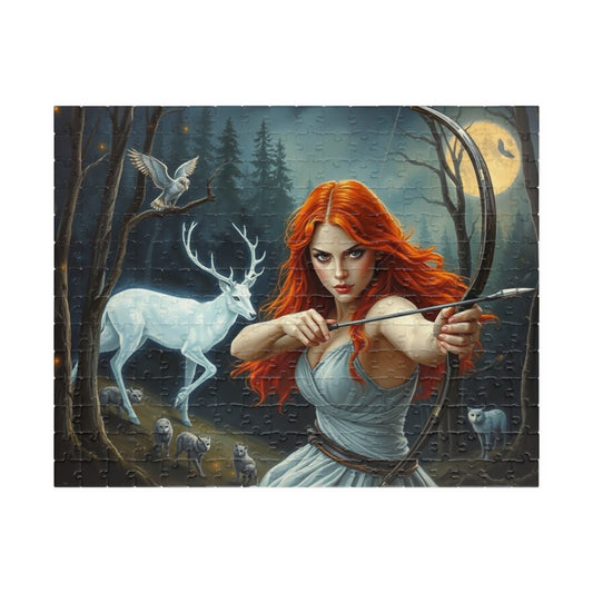Enchanting Forest Quest Puzzle, Artemis Goddess of the Hunt Jigsaw Game | Whimsical Art, Nature Enthusiast Gift, Family Activity, Cozy Night 252 pcs (Horizontal) Puzzle The Puzzle Chest