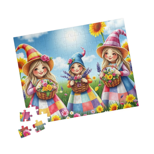 Flower Festival Gnome Puzzle - Spring Themed Mythical Jigsaw Game 110 pcs (Horizontal) Puzzle The Puzzle Chest