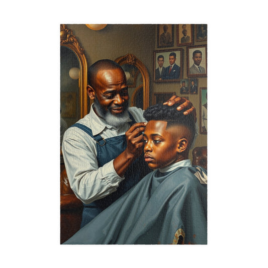 Barber Shop Jigsaw Puzzle, Afrocentric Scene, Black Family Fun Game, Solo Entertainment, Best Gift for Adult Puzzle Lover, Haircut Memories