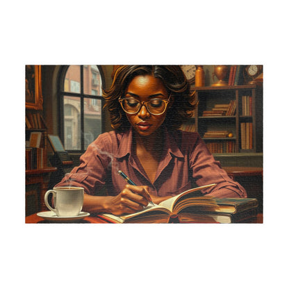 African American Woman Reading Jigsaw Puzzle, Black Art Afrocentric Puzzle Lover Gift for Bookworms, Friends, Family Fun, Mindful Home Entertainment 1014 pcs (Horizontal) Puzzle The Puzzle Chest