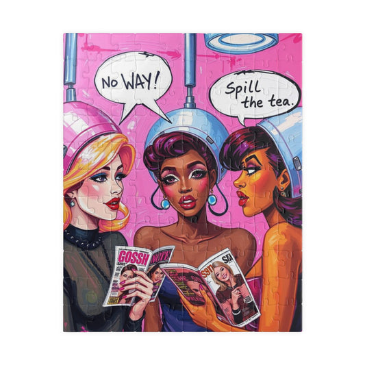 Pink Hair Salon Puzzle, Pop Art Jigsaw Game with Speech Bubbles, No WAY, Spill The Tea, Mind Challenge, Creative Activity, Family Fun 110 pcs (Vertical) Puzzle The Puzzle Chest