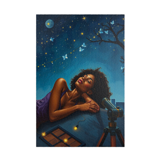 African American Woman Jigsaw Puzzle, Starry Night Scene, Black Art, Black Girl Puzzle, Perfect Gift for Black People, Family or Solo Fun