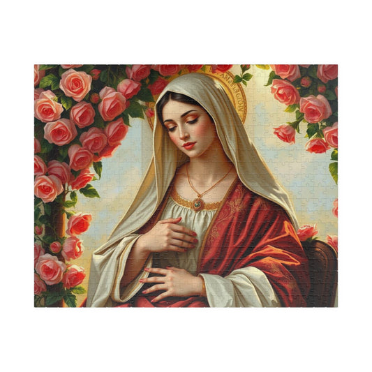 Serene Madonna Jigsaw Puzzle - Rose Design, Religious Art Puzzle, Faith-Based Puzzle, Ideal for Solo Fun, Game Night, Puzzle Lover Gift 520 pcs (Horizontal) Puzzle The Puzzle Chest