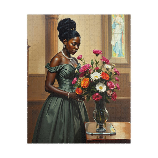 Elegant Black Woman Puzzle, Victorian Style African American Lady Arranging Flowers by Church Altar, Hobby Gift for Puzzle Lover 520 pcs (Vertical) Puzzle The Puzzle Chest
