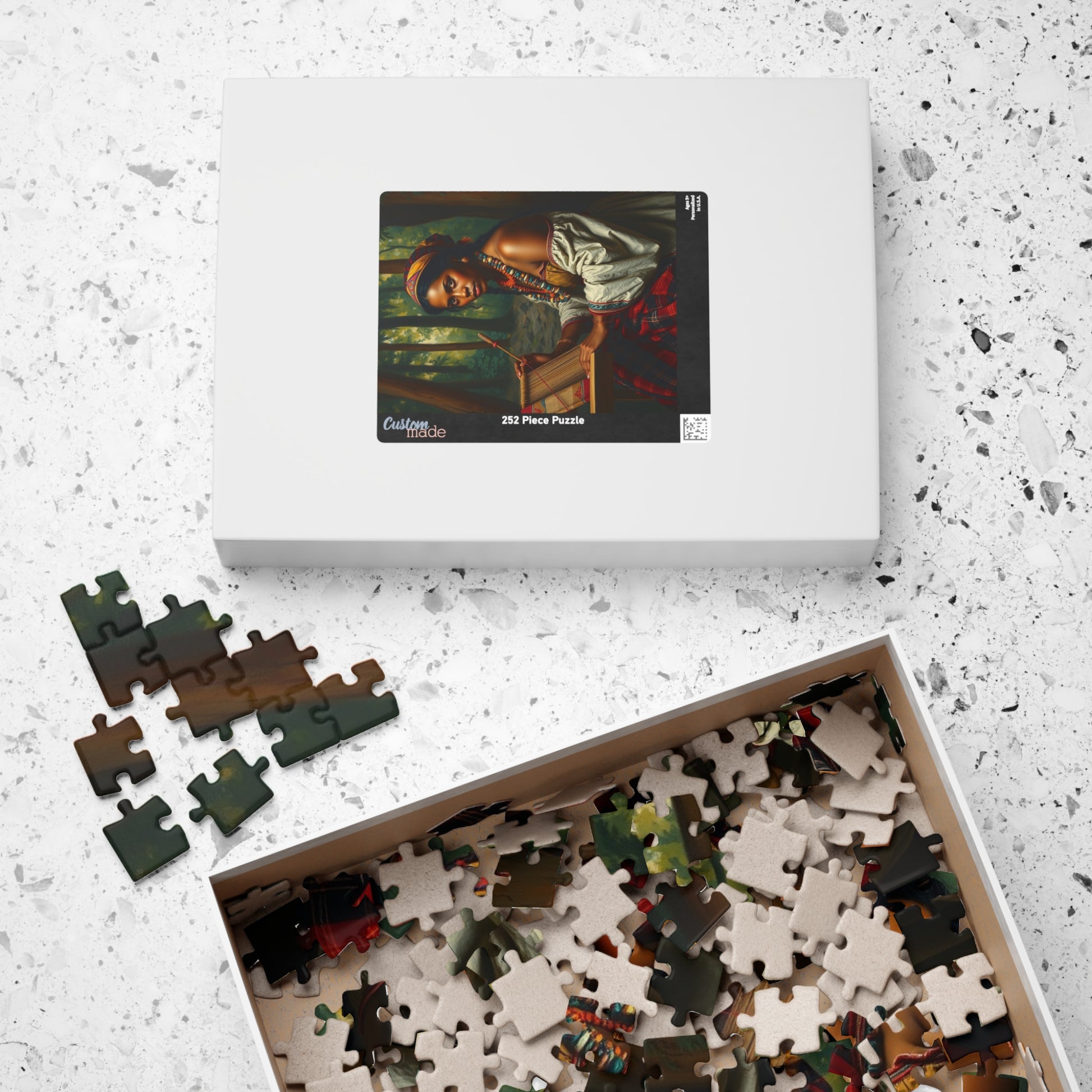 Puzzle of Indigenous Woman Weaving on a Loom in Nature, Cultural Ethnic Art Forest Scene, Family Friendly Jigsaw Game, Puzzle Lover Gift Puzzle The Puzzle Chest