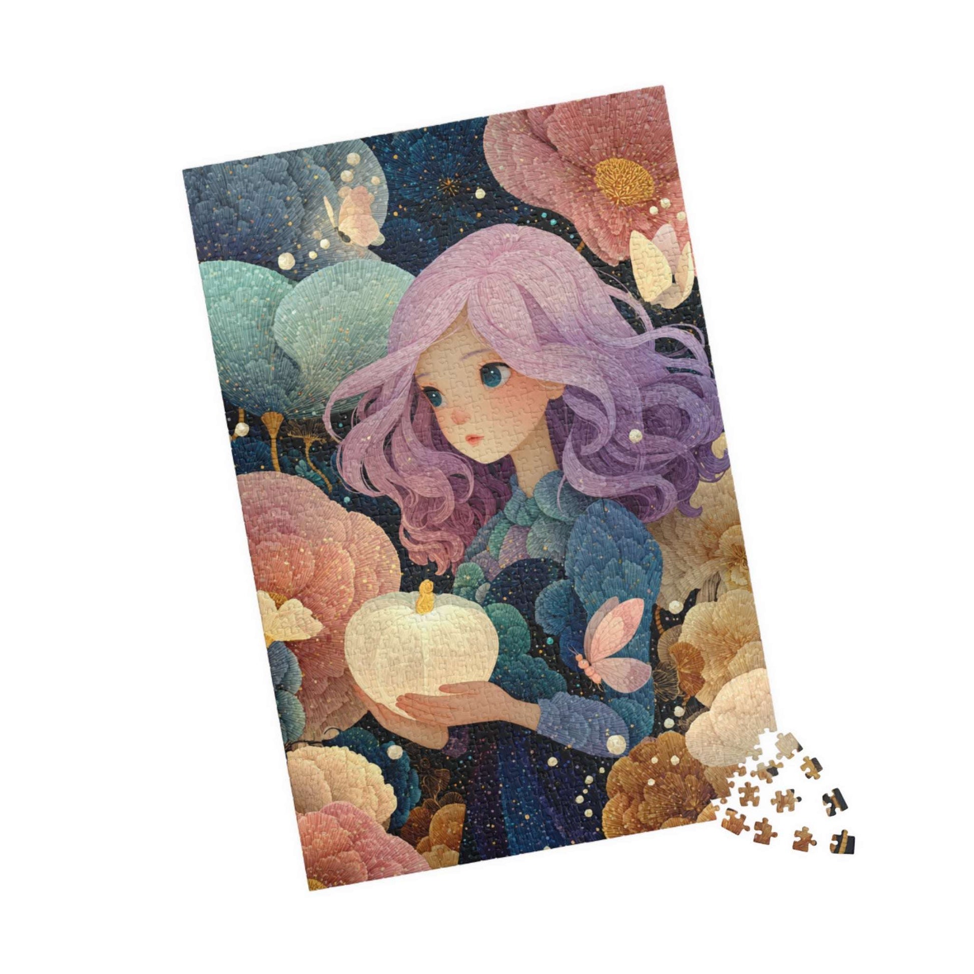 Enchanted Garden Jigsaw Puzzle – Fantasy Girl with Lavender Hair, Magical Pumpkins, Autumn Scene 1014 pcs (Vertical) Puzzle The Puzzle Chest