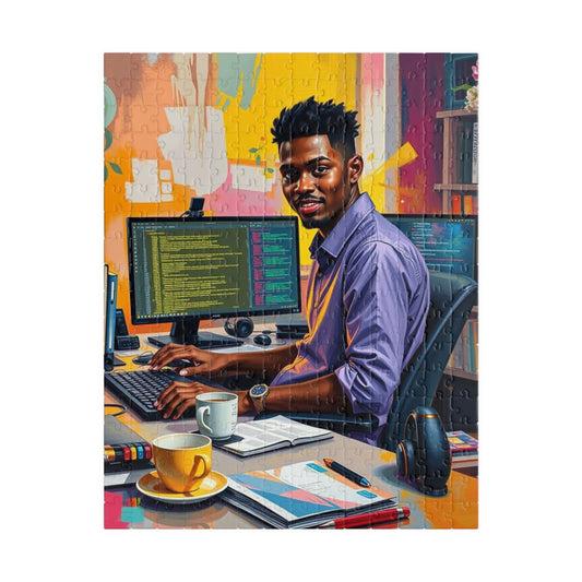 Afrocentric Jigsaw Puzzle - Black Man Creative Workspace, Black Art Jigsaw Puzzle Gift for Puzzle Lover, Home Entertainment, Mental Exercise