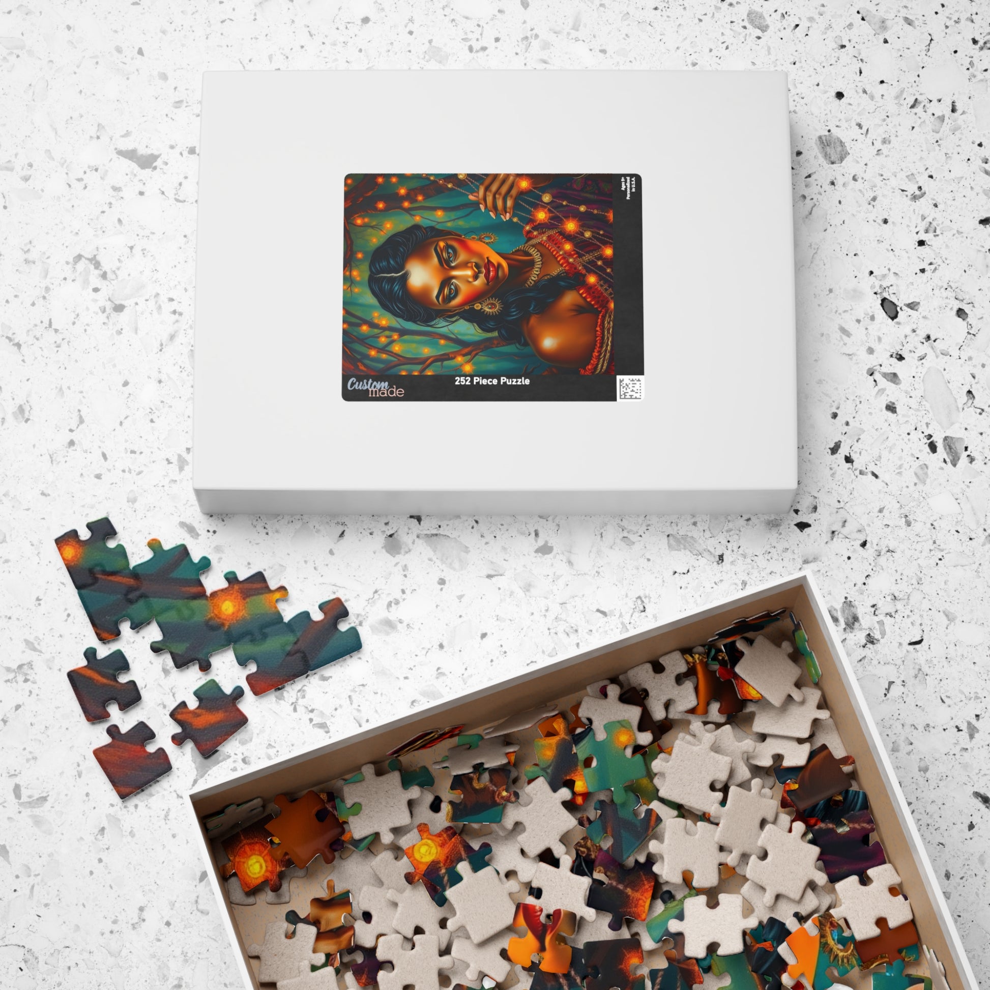 Indigenous Woman Portrait Puzzle, Beautiful Bioluminescent Forest Scene, Family Friendly Mindful Jigsaw Game, Challenge for Puzzle Lover Puzzle The Puzzle Chest
