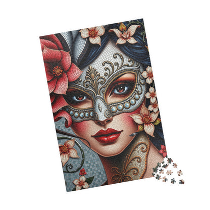 Mosaic Portrait Masked Woman Puzzle - Venetian Style Floral Mask, Stunning Art for Unique Gifts, Game Night, Family Fun Puzzle The Puzzle Chest