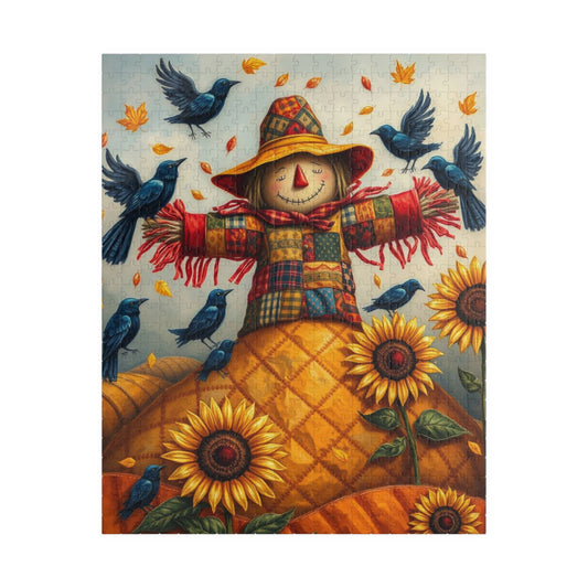 Fall Folk Art Scarecrow Puzzle, Cozy Autumn Jigsaw for Family Game Night, Thanksgiving Fun, Gift for Puzzle Lovers, 110 252 520-piece