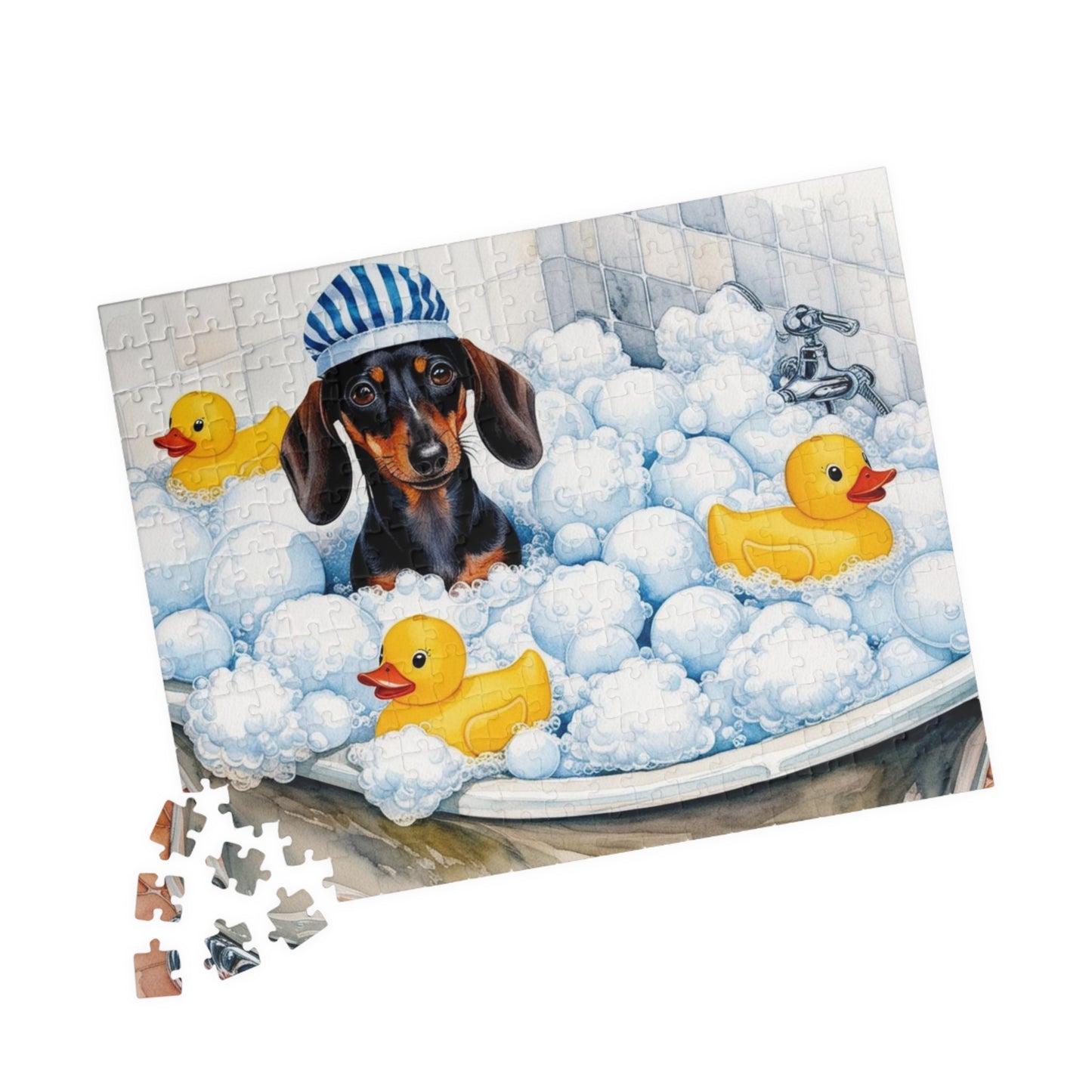 Cute Dachshund in Bath Puzzle, Relaxing Family Activity, Fun Gift for Dog Lovers, Perfect for Kids, Stress Relief Game, 110 to 1014-piece