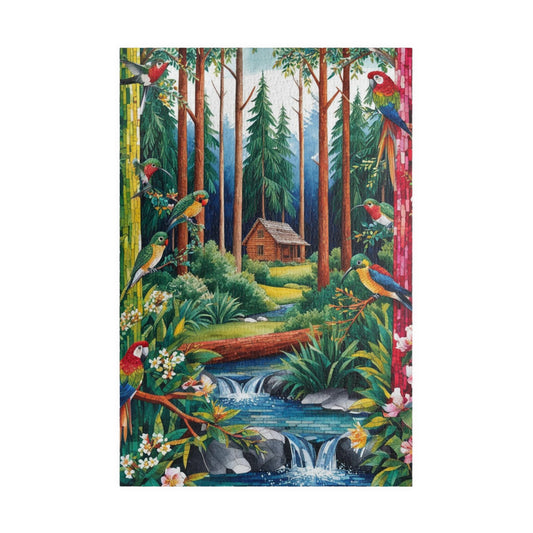 Forest Retreat Mosaic Puzzle - 110-1014 Piece, Tree Birds Cabin Stream Jigsaw Game, Nature Lovers Gift, Relaxing Mindfulness Family Activity 1014 pcs (Vertical) Puzzle The Puzzle Chest