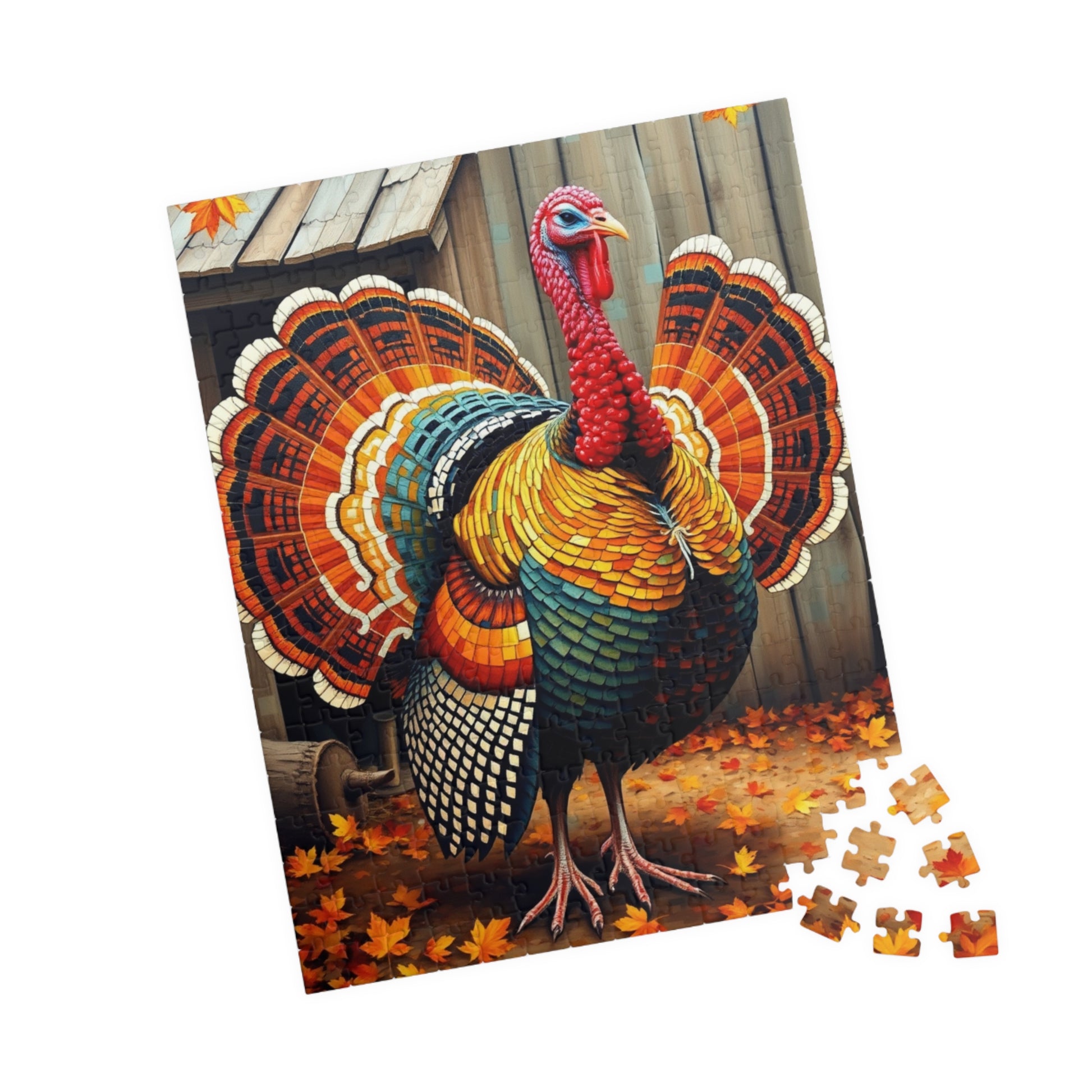 Fall Turkey Mosaic Puzzle, Autumn Bird with Rustic Farm Setting Background Jigsaw Game, Family Bonding Activity, Ideal Gift for Animal Lover Puzzle The Puzzle Chest