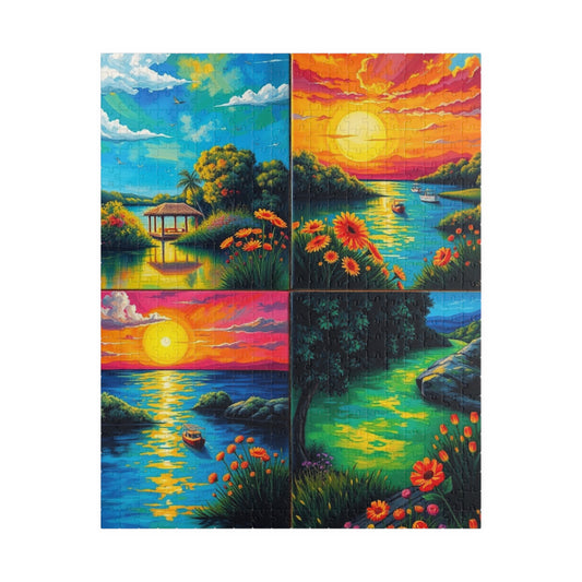 Puzzle, Summer Collage with Bioluminescent Colors, 110, 252, 520, 1014 Piece Jigsaw Game, Nature Artwork, Creative Activity, Family Fun 520 pcs (Vertical) Puzzle The Puzzle Chest