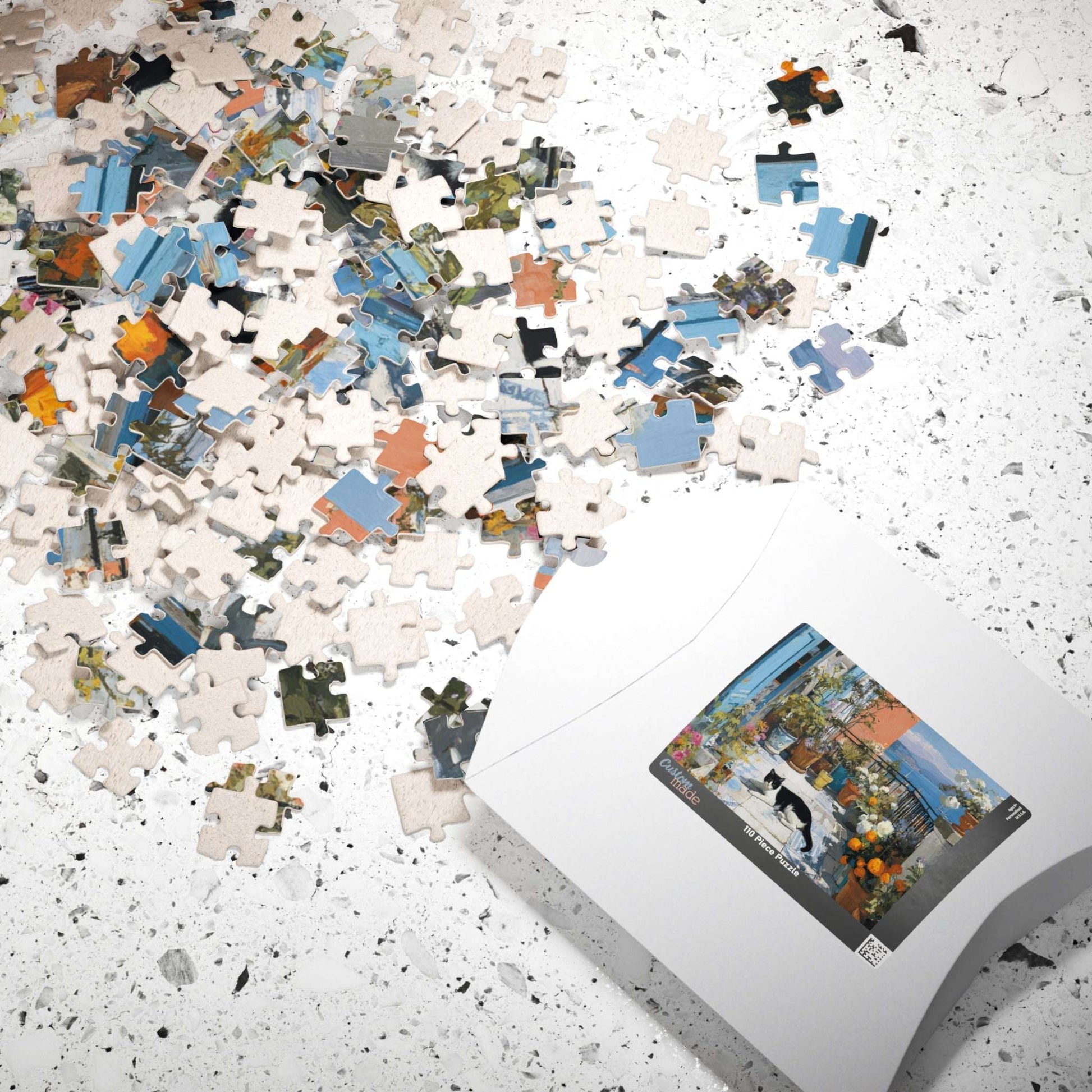 Cat on the Flower Balcony – Seaside Fauvist Jigsaw Puzzle, Animal Theme Kitten Puzzle Puzzle The Puzzle Chest